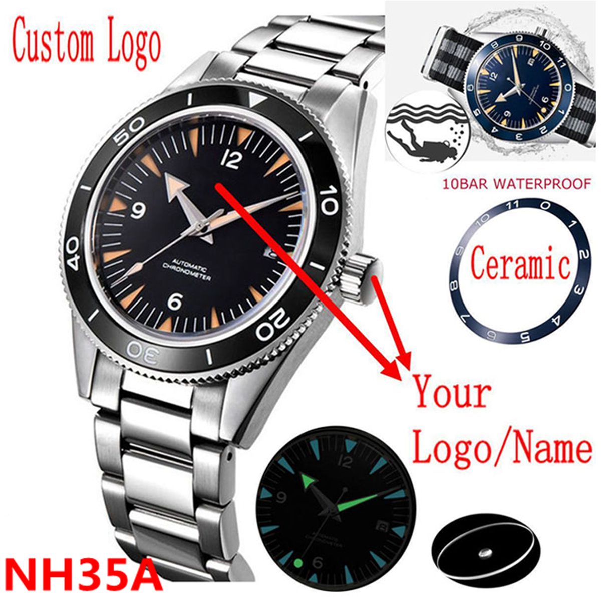 Watch Winder Compact - Custom Logo NH35 Movement Watch 10bars