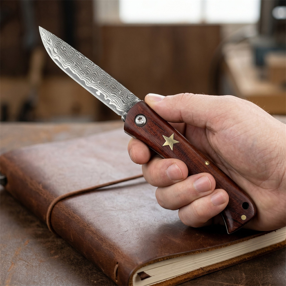 Edc Pocket Carry Fixed Blade - Compact Outdoor Survival Damascus Folding Pocket